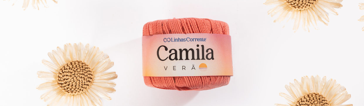Qual a melhor linha para fazer biquíni de crochê? Conheça Camila Verão, repele água, seca rápido e muito macia.