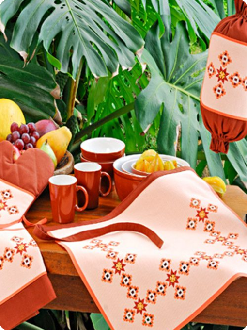 Kit de Cozinha Marrom | Bordado