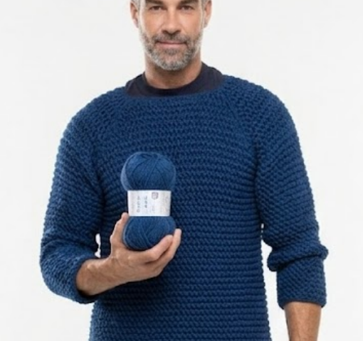 Suéter Masculino Gola Quadrada | Crochê