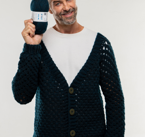 Cardigã Masculino com Decote em V | Crochê