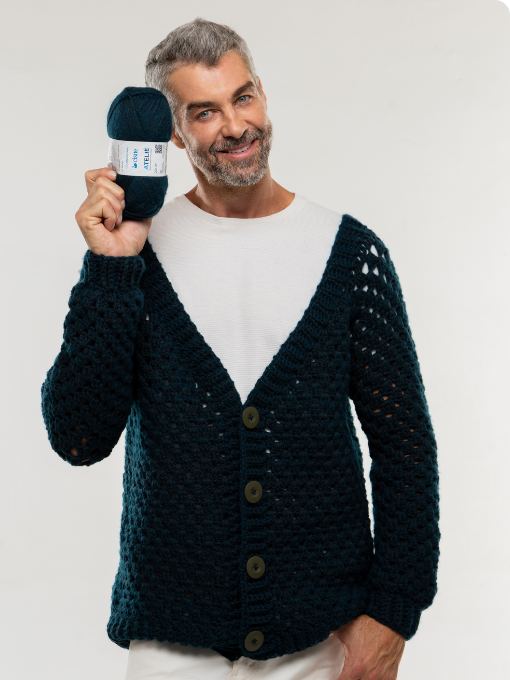 Cardigã Masculino com Decote em V | Crochê