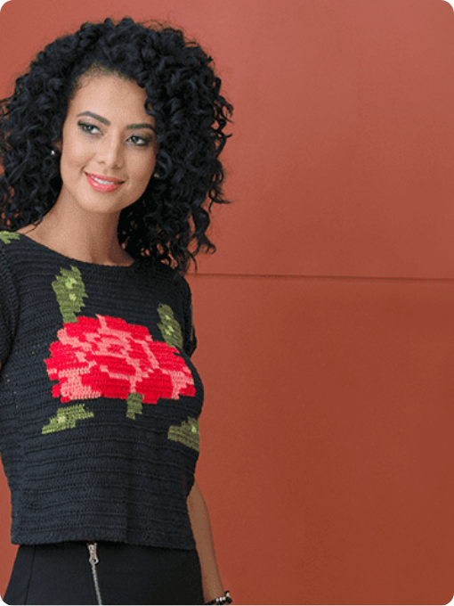 Cropped Preto Floral | Crochê