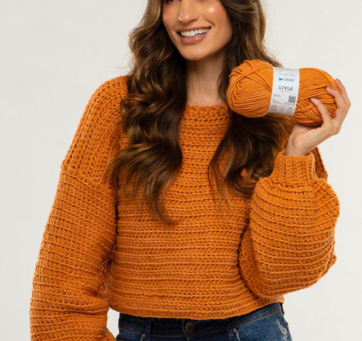 Blusa Caramelo com Relevos | Cisne Style | Crochê