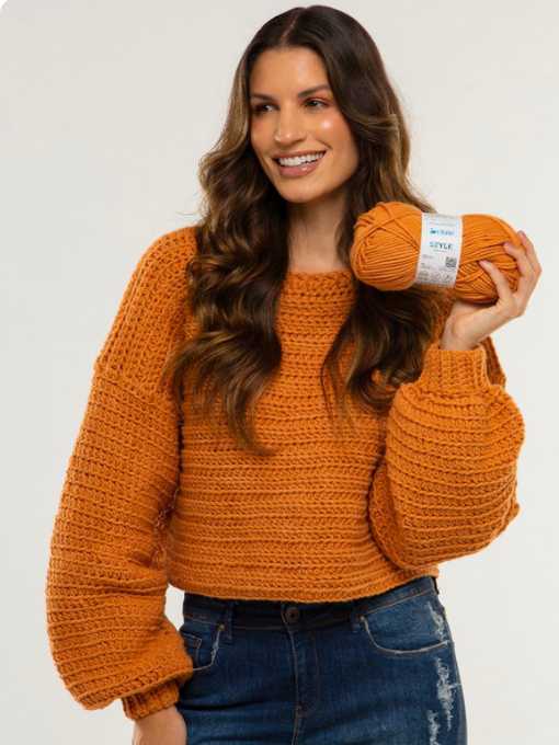 Blusa Caramelo com Relevos | Cisne Style | Crochê